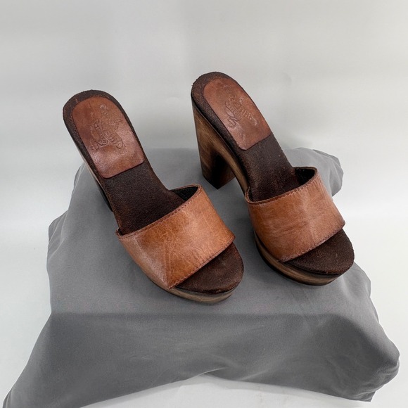 Freebird by Steven Shoes - Freebird by Steven Cuba Tan Leather Wood Platform Clog Sandals Womens 7 FB-CUBA